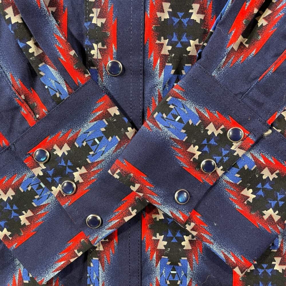 Wrangler Shirt Mens Large Blue Western Aztec Snap Cowboy‎ Festival Casual - Picture 5 of 12